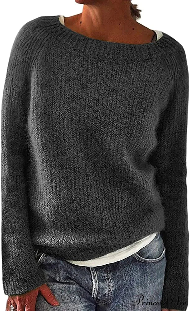 Women Winter Loose Casual Pullover Knit Sweater Black / XX-Large