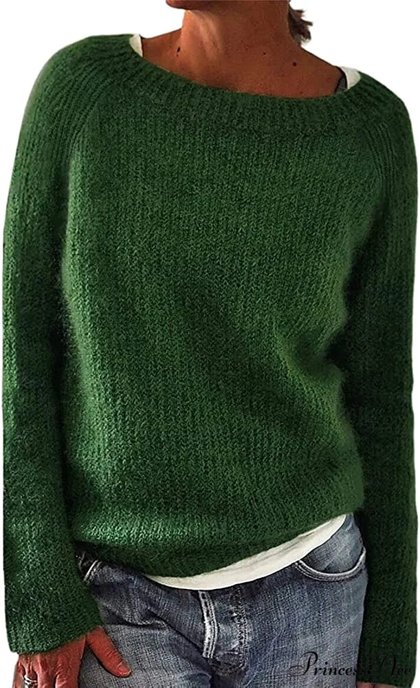 Women Winter Loose Casual Pullover Knit Sweater Green / XX-Large