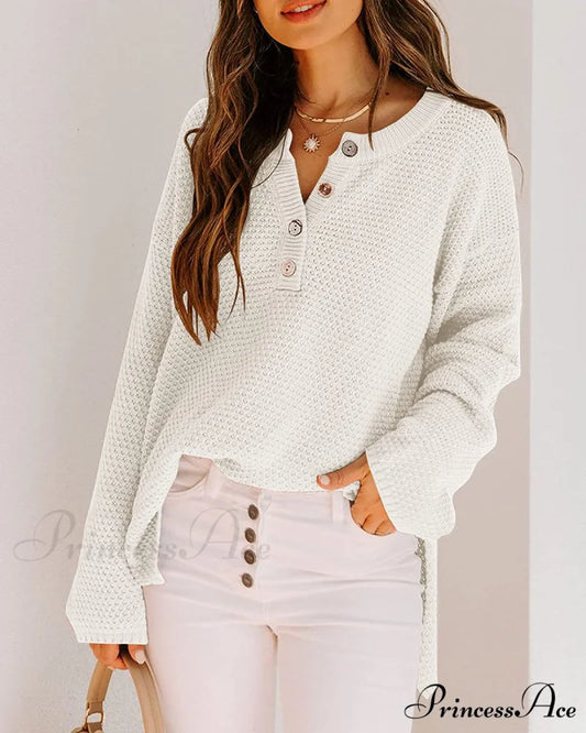 Women’s Batwing Long Sleeve Loose V Neck Button Top