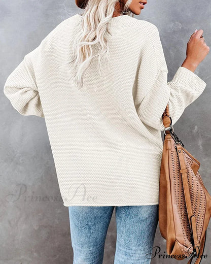 Women’s Batwing Long Sleeve Loose V Neck Button Top