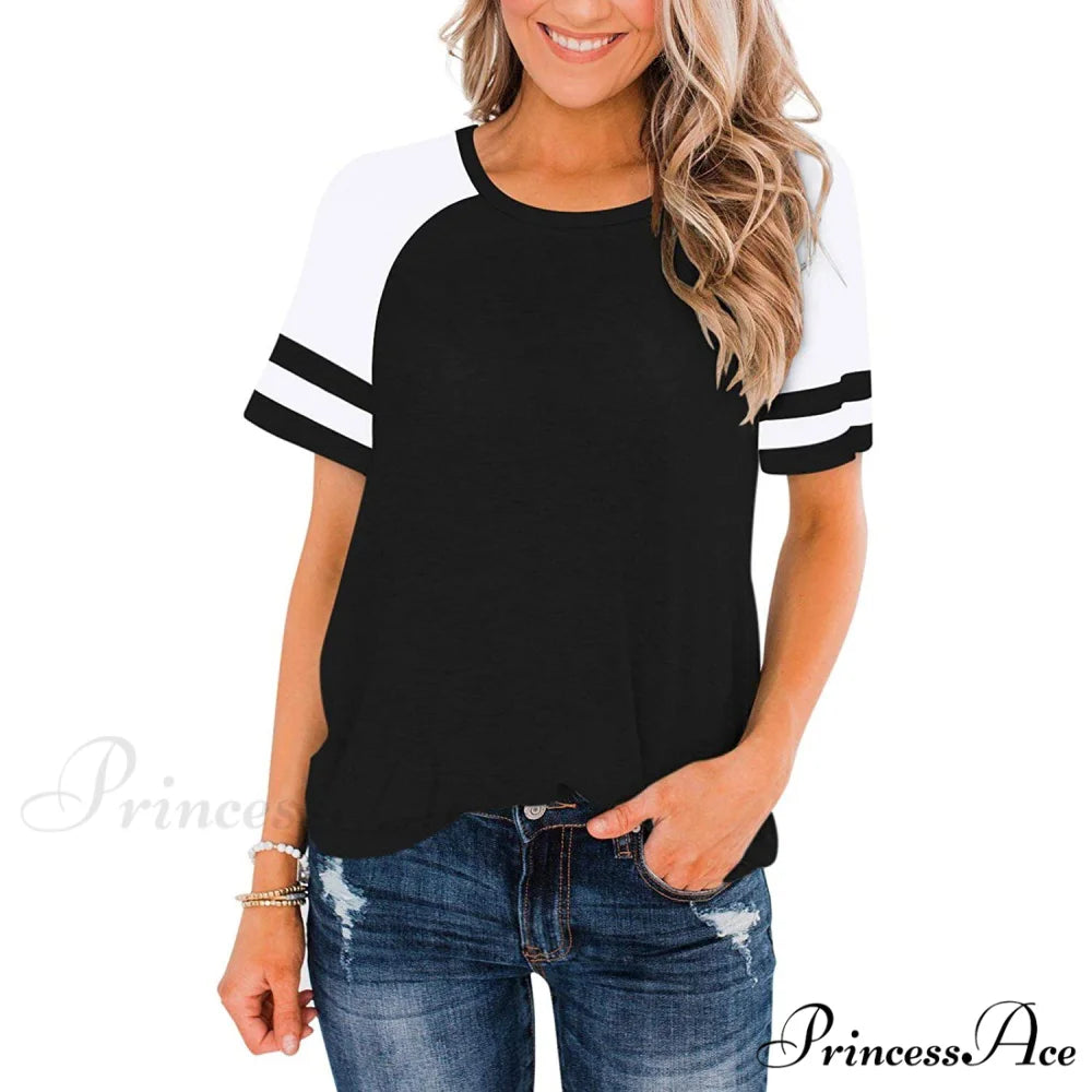 Women’s Block Crew Neck Brief Arm Color Shirt Black / S