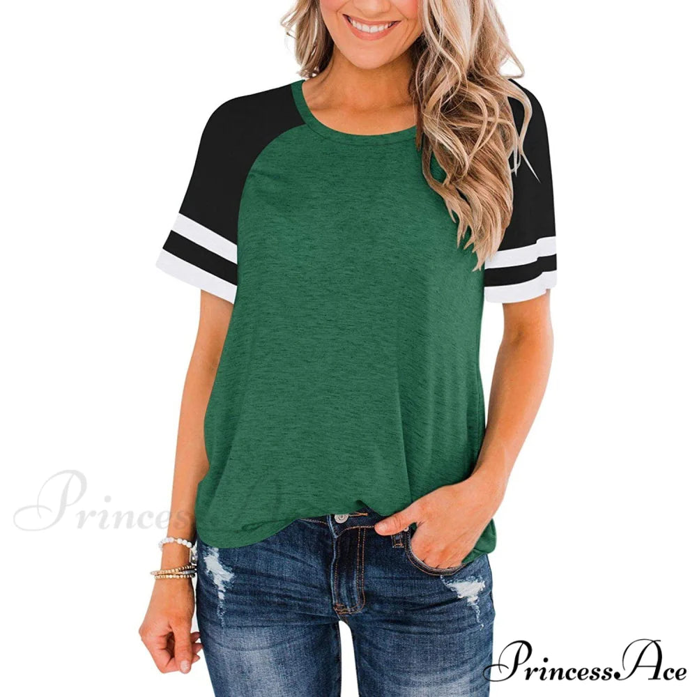 Women’s Block Crew Neck Brief Arm Color Shirt Green / S