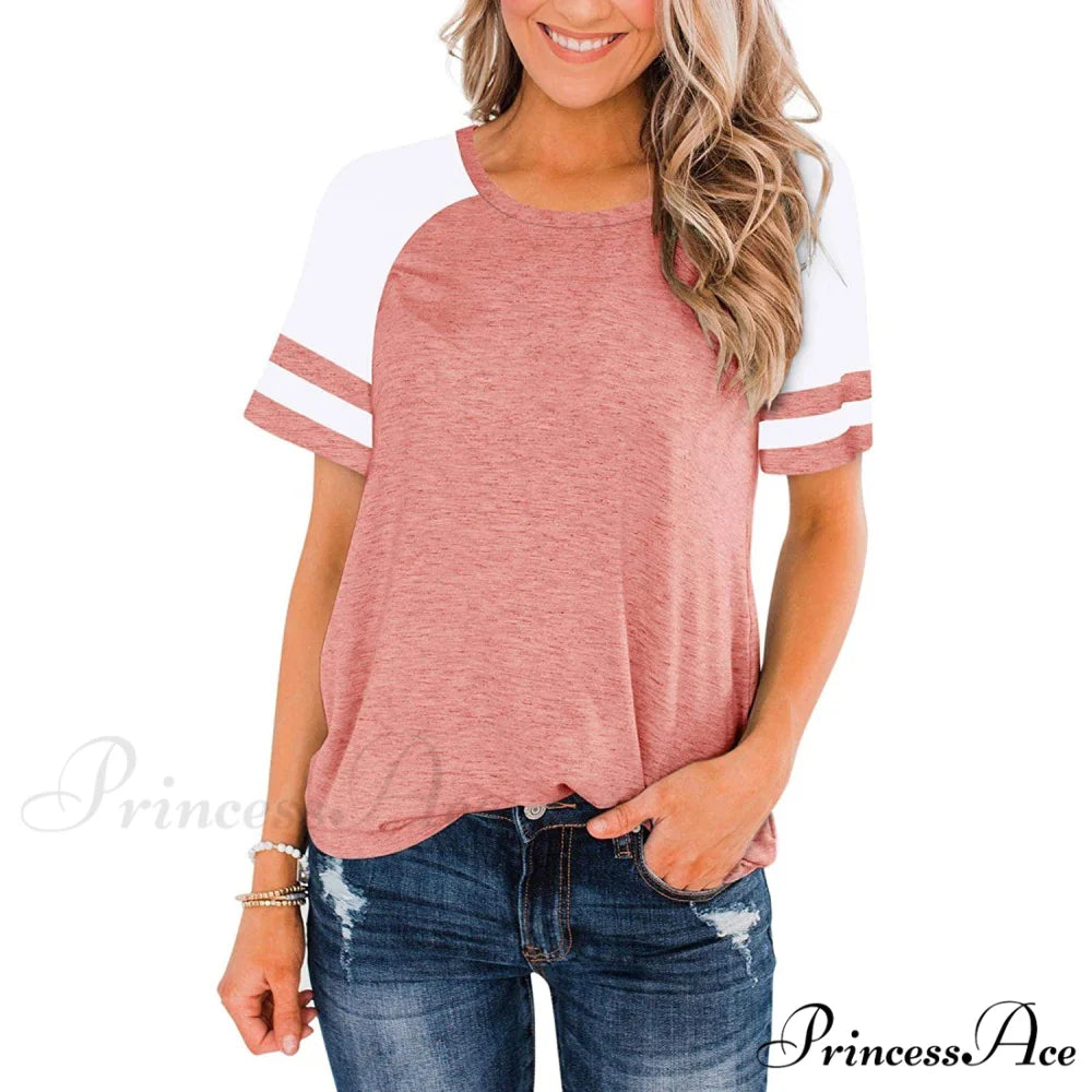 Women’s Block Crew Neck Brief Arm Color Shirt Pink / S