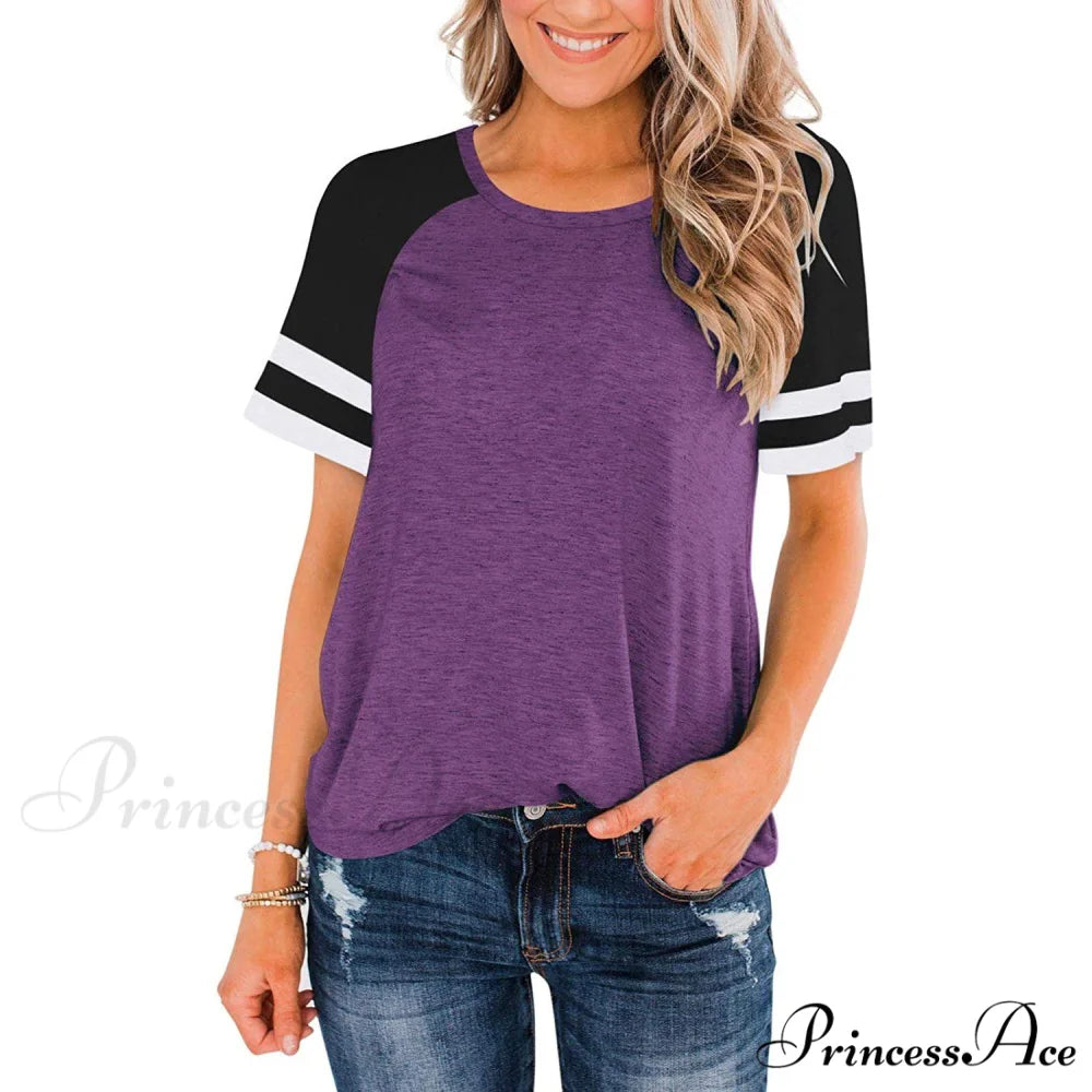 Women’s Block Crew Neck Brief Arm Color Shirt Purple / S