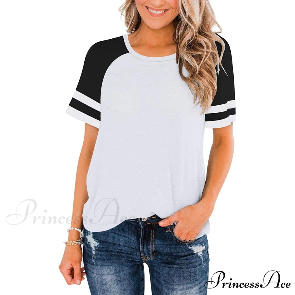 Women’s Block Crew Neck Brief Arm Color Shirt White / S