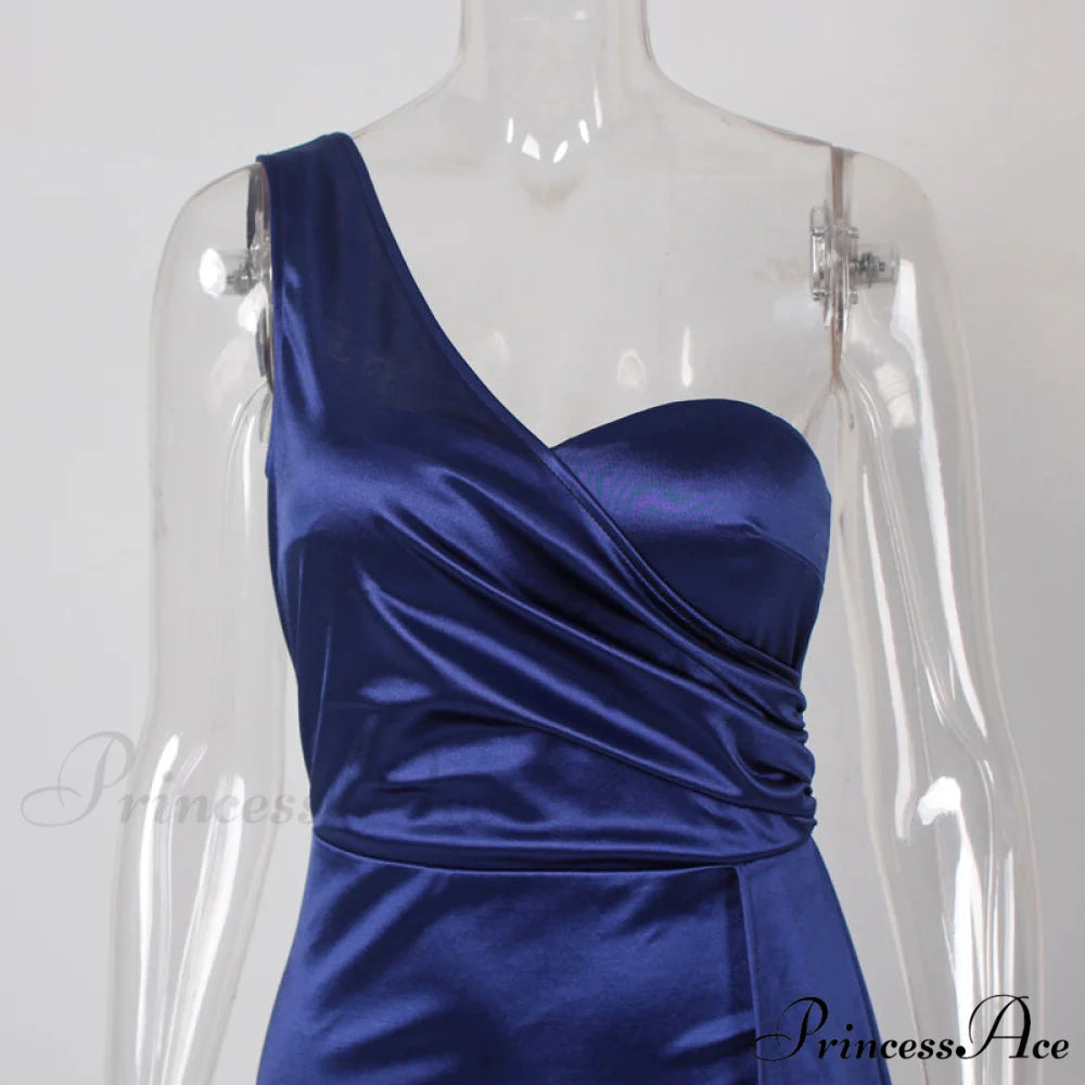 Women’s Blue Evening Green Gown Full-Length Party Royal with Sexy Gown Satin Long Ribbon Draped Dress