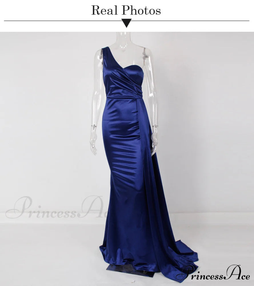 Women’s Blue Evening Green Gown Full-Length Party Royal with Sexy Gown Satin Long Ribbon Draped Dress