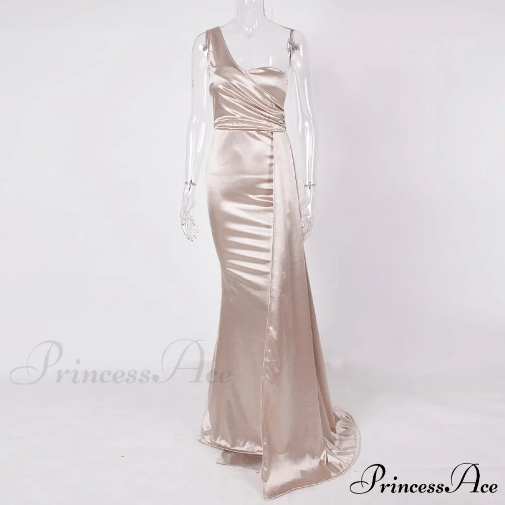 Women’s Blue Evening Green Gown Full-Length Party Royal with Sexy Gown Satin Long Ribbon Draped Dress Ivory / XS