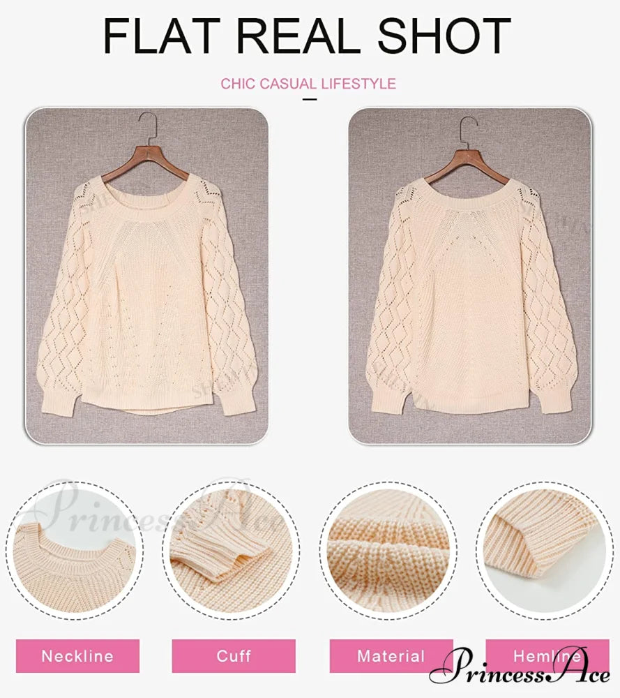 Women’s Casual Long Sleeve Crewneck Crochet Sweater