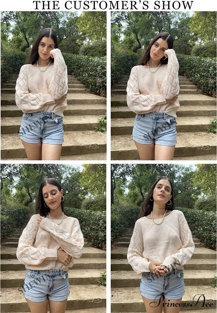 Women’s Casual Long Sleeve Crewneck Crochet Sweater