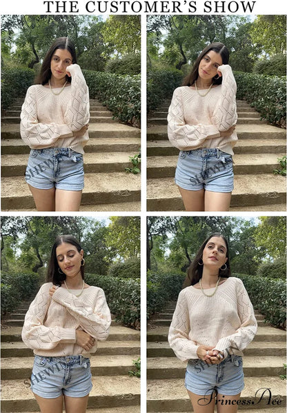 Women’s Casual Long Sleeve Crewneck Crochet Sweater
