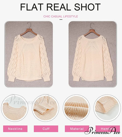 Women’s Casual Long Sleeve Crewneck Crochet Sweater