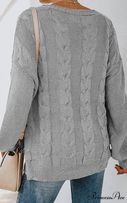 Women’s Casual Long Sleeve Deep V Neck Wrap Pullover Sweater