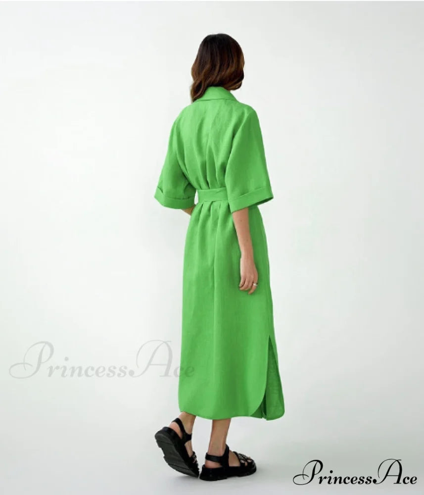 Women’s Casual Loose Half Sleeve Cotton Linen Office Blazers Dress M / PINK