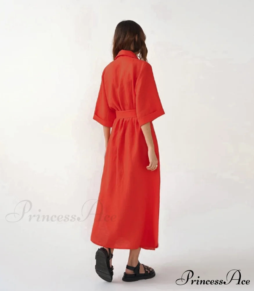 Women’s Casual Loose Half Sleeve Cotton Linen Office Blazers Dress S / PINK