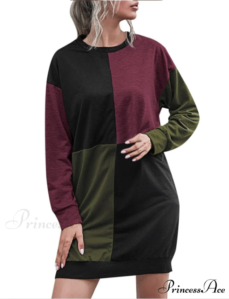 Womens Casual Pullover Sweater Long Sleeve Colorblock Top Dress L / BLUE