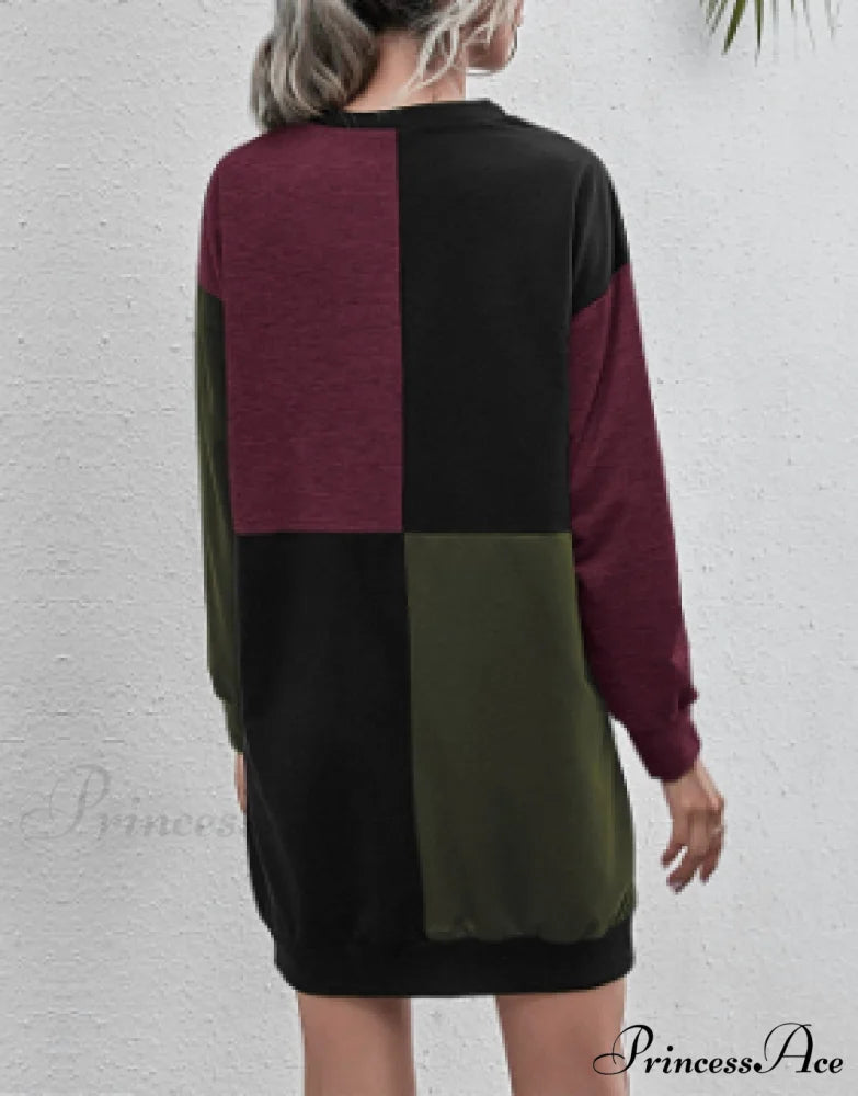 Womens Casual Pullover Sweater Long Sleeve Colorblock Top Dress M / BLUE