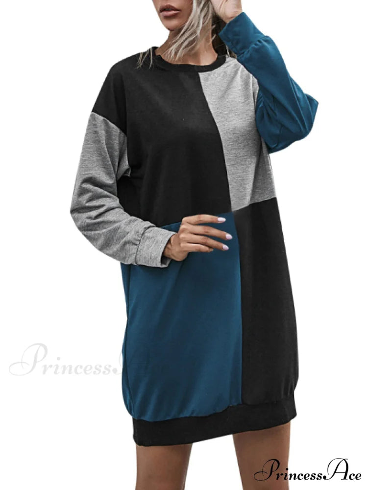 Womens Casual Pullover Sweater Long Sleeve Colorblock Top Dress M / RED