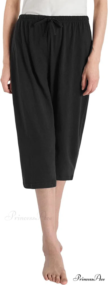 Women’s Cotton Capri Pants Sleep Capris Black / Medium
