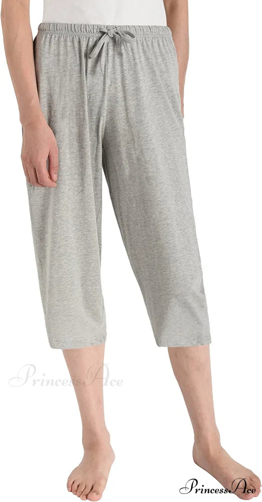 Women’s Cotton Capri Pants Sleep Capris Light Gray / Medium