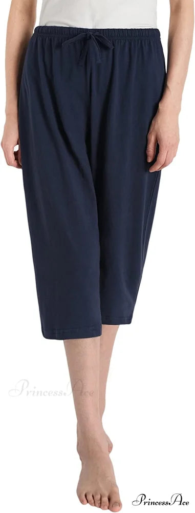 Women’s Cotton Capri Pants Sleep Capris Navy / Medium