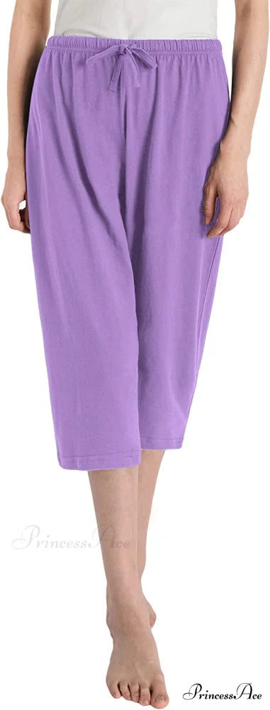 Women’s Cotton Capri Pants Sleep Capris Purple / Medium