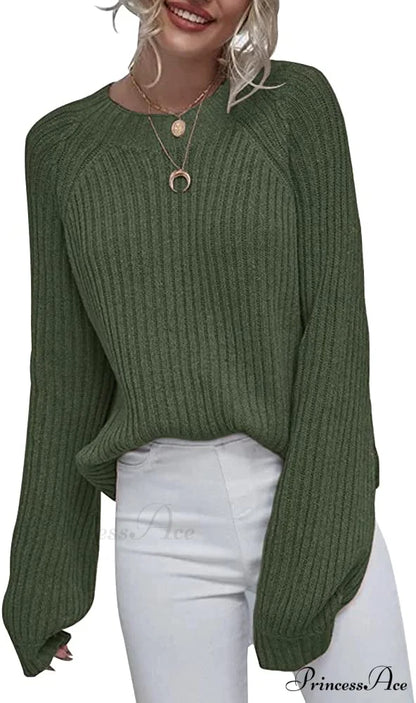 Womens Crew Neck Pullover Oversized Sweater Army Green / Large