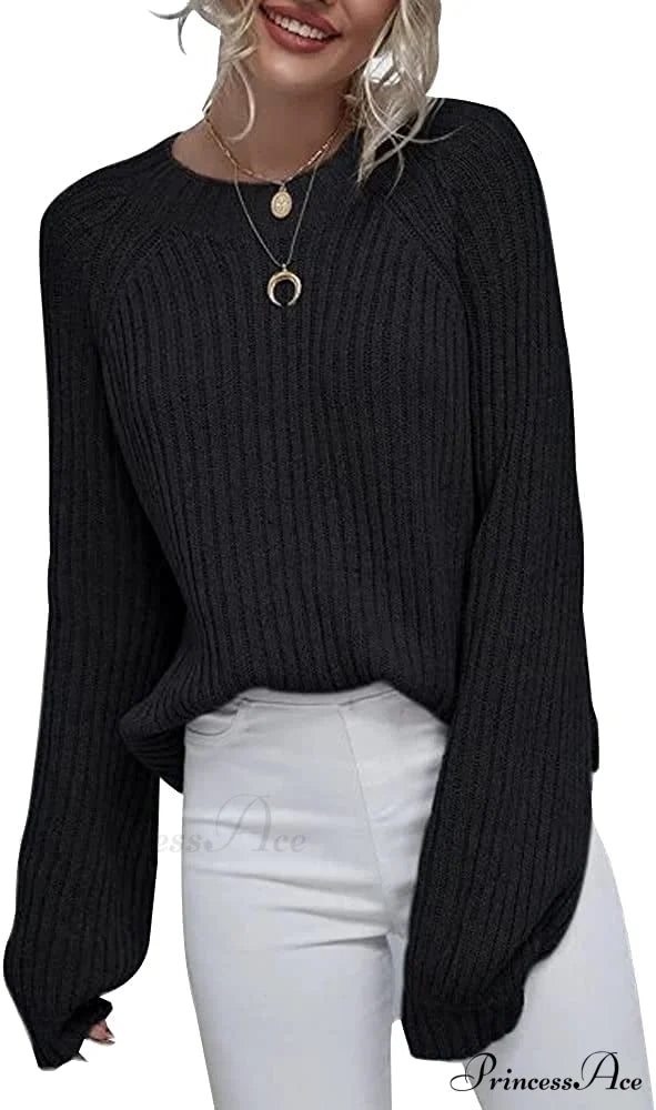 Womens Crew Neck Pullover Oversized Sweater Black / Large