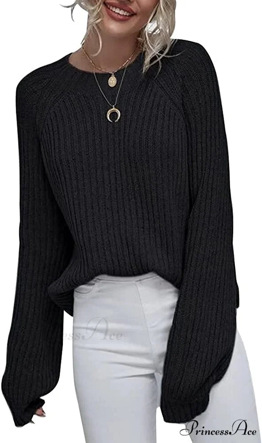 Womens Crew Neck Pullover Oversized Sweater Black / Large