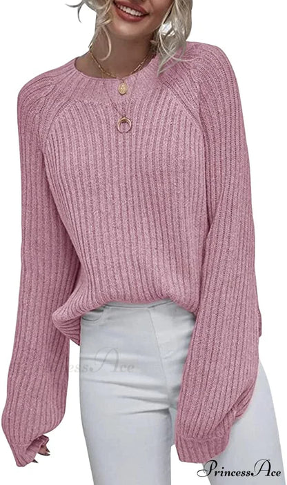 Womens Crew Neck Pullover Oversized Sweater Pink / Large