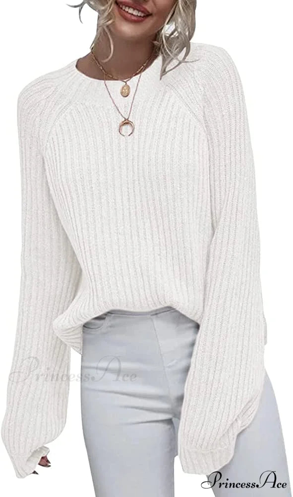 Womens Crew Neck Pullover Oversized Sweater White / Large