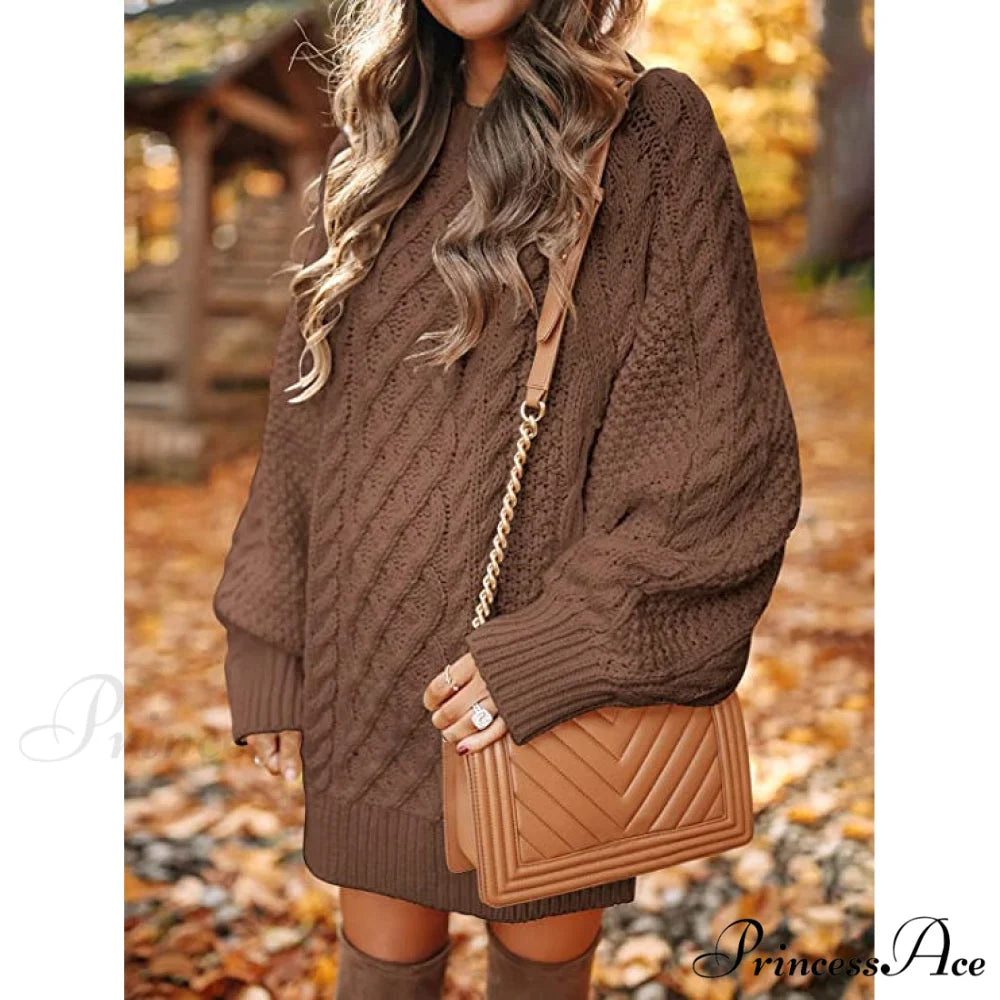 Women’s Crewneck Cable Knit Chunky Pullover Sweater Dress
