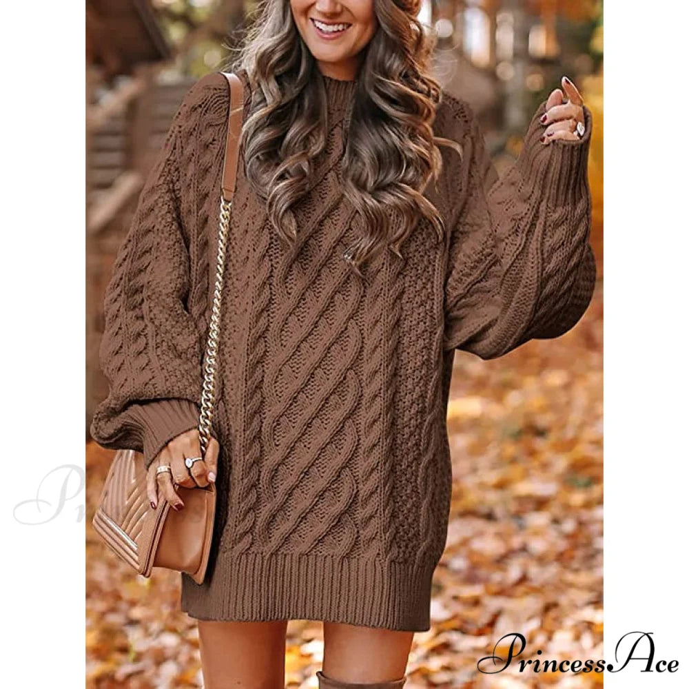 Women’s Crewneck Cable Knit Chunky Pullover Sweater Dress