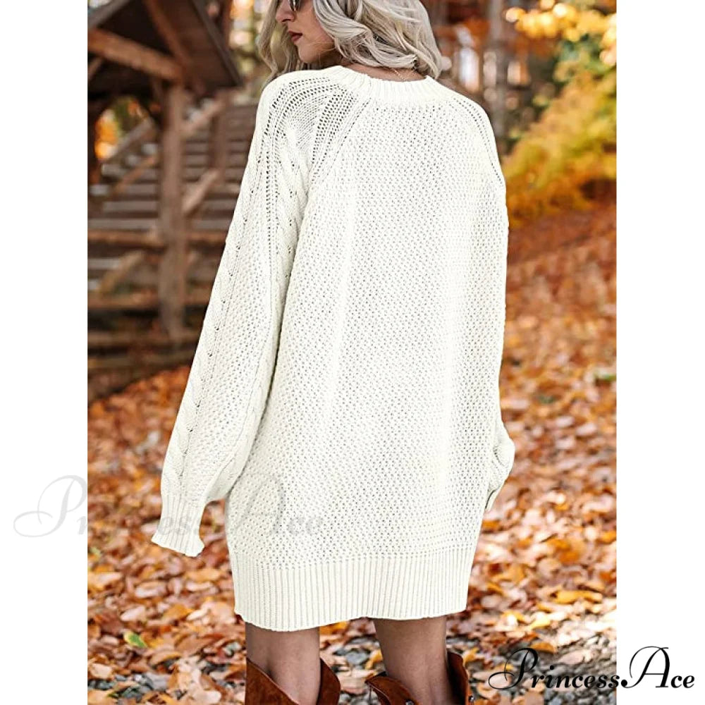 Women’s Crewneck Cable Knit Chunky Pullover Sweater Dress