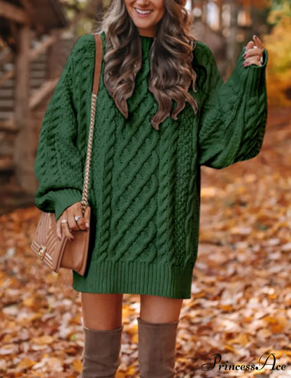 Women’s Crewneck Long Sleeve Cable Knit Sweater Dress