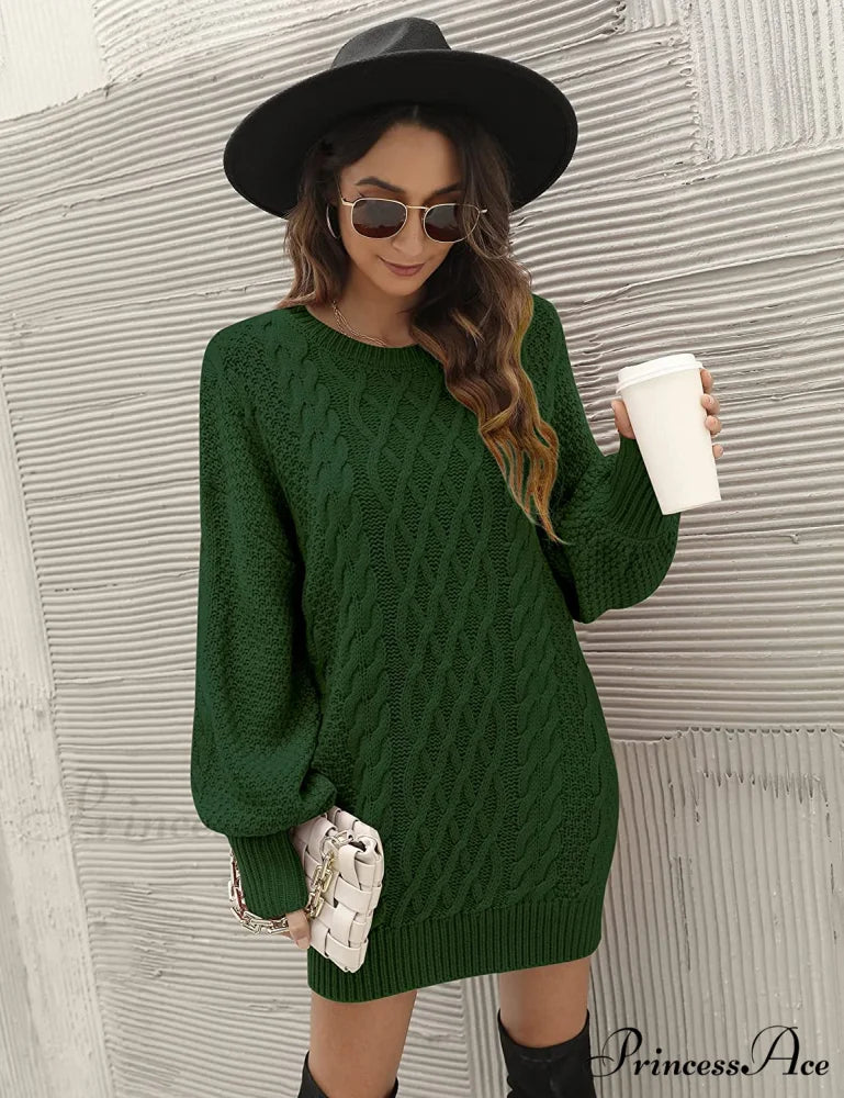 Women’s Crewneck Long Sleeve Cable Knit Sweater Dress