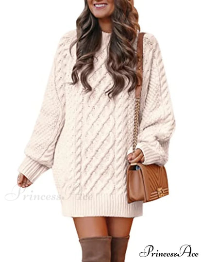 Women’s Crewneck Long Sleeve Cable Knit Sweater Dress