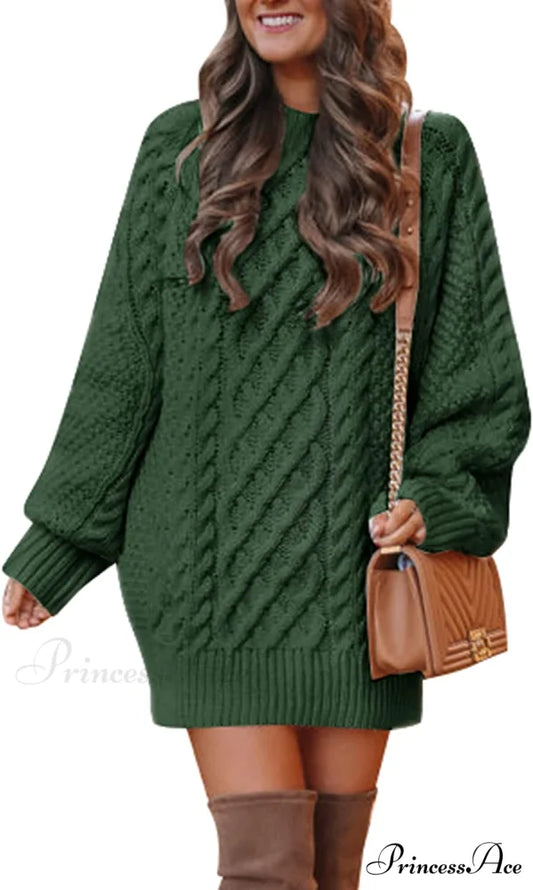 Women’s Crewneck Long Sleeve Cable Knit Sweater Dress