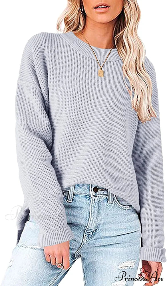 Womens Fall Sweater Crew Neck Long Sleeve Pullover Sweaters Picture Color / X-Large
