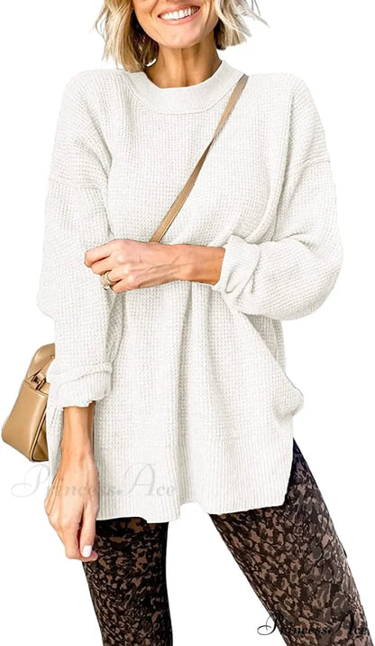 Womens Fall Sweater Crew Neck Long Sleeve Pullover Sweaters White / X-Large