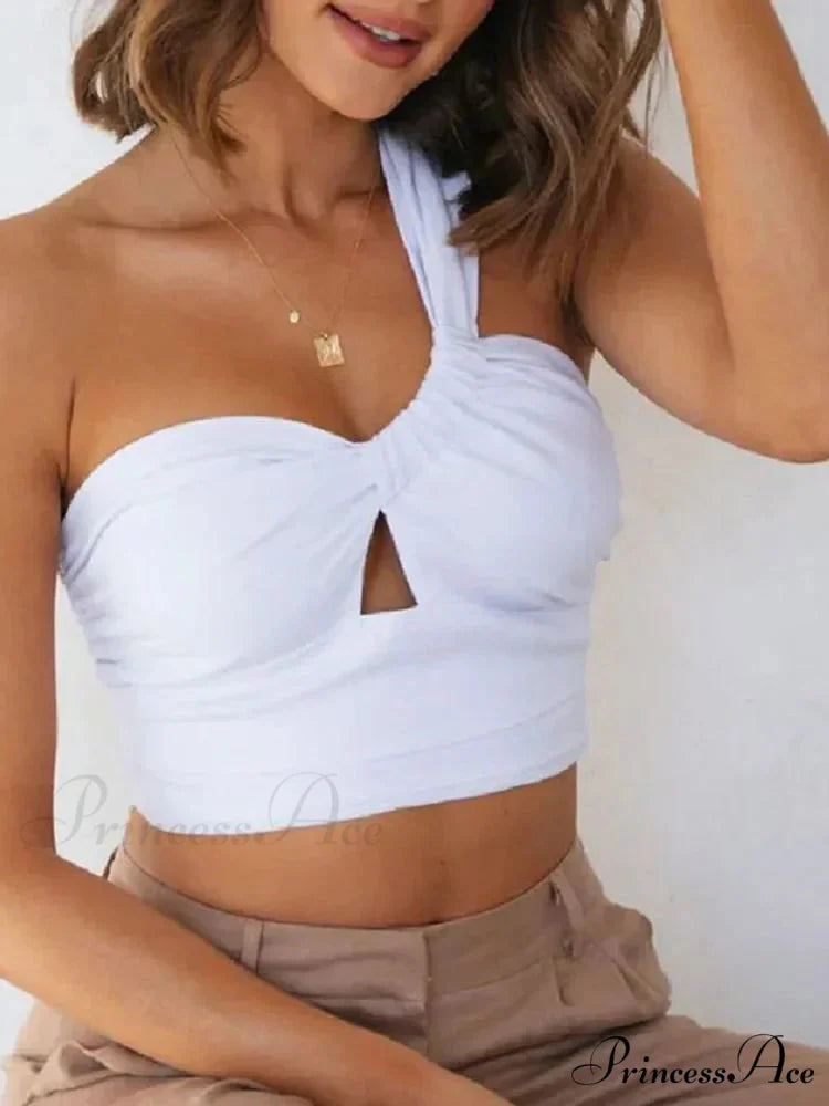 Women’s Fashion Pleated Asymmetric Linen Cropped Vintage One Shoulder Side Zipper Women Camisole Tank top