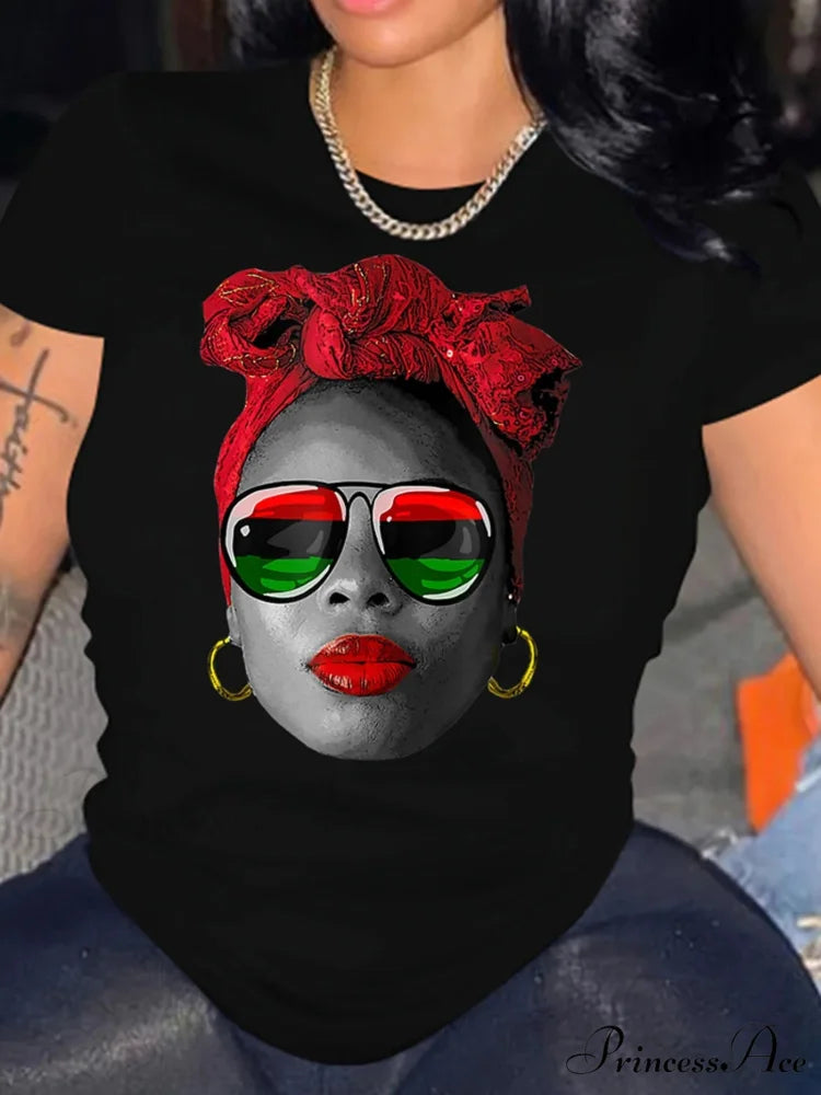 Women’s Figure Print Spring & Summer Casual Short Sleeve Round Neck Medium Stretch T-shirt