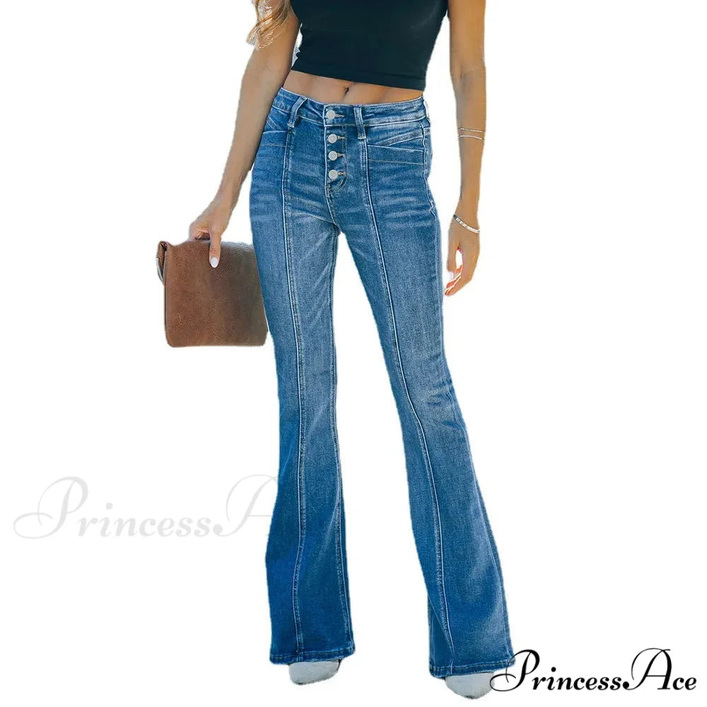 Women’s Flared Patchwork Vintage Fashion Stretch High Waist Casual Slim Streetwear Wide Leg Flare Jean