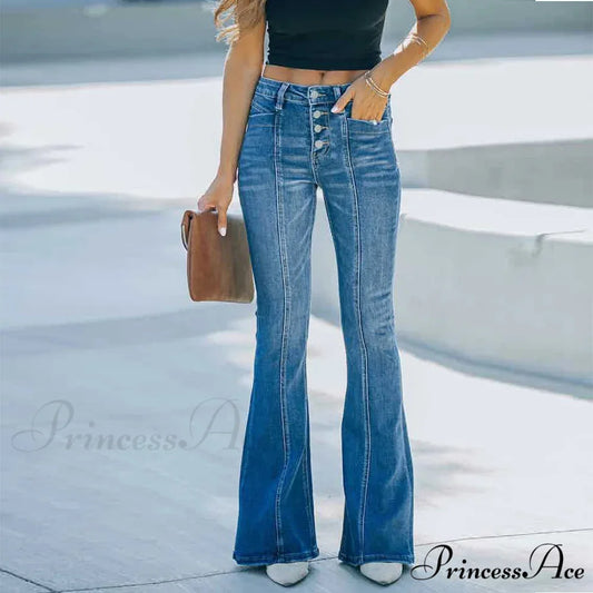 Women’s Flared Patchwork Vintage Fashion Stretch High Waist Casual Slim Streetwear Wide Leg Flare Jean