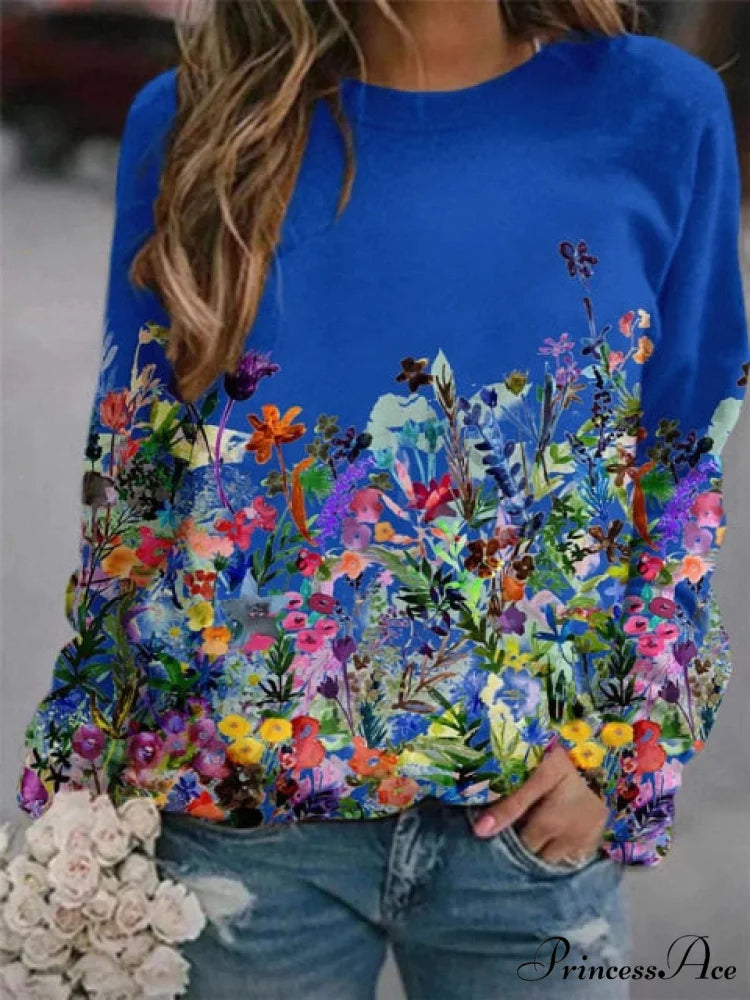Women’s Flower Print Top Blue / S