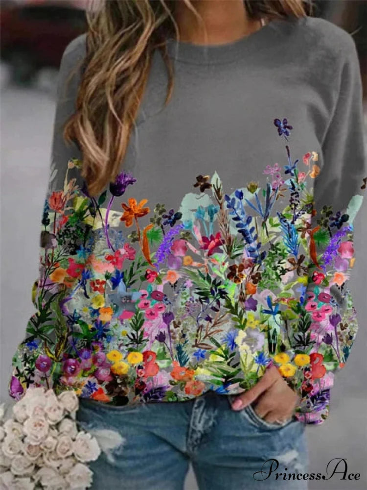 Women’s Flower Print Top gray / S