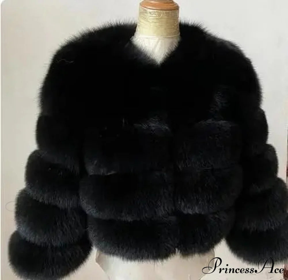 Women’s Fox Fur European Urban Jacket Black / S bust 95cm coats-241228