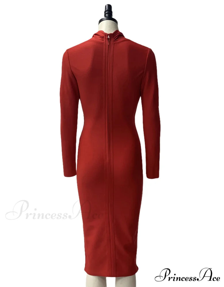 Women’s Full Gown Celebrity Club Gown - V Bodycon Warm-Season Vestidos Deep Bandage Evening Neck with for Sleeves Party