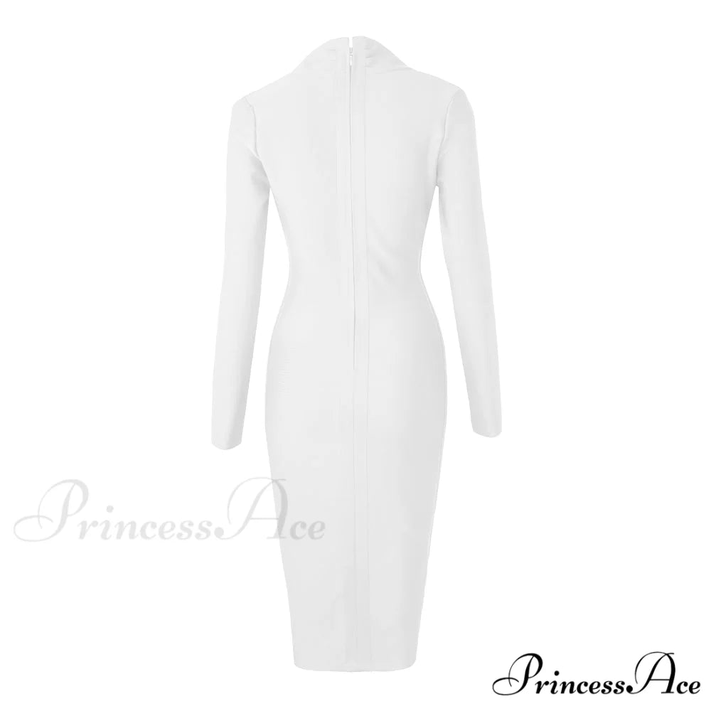 Women’s Full Gown Celebrity Club Gown - V Bodycon Warm-Season Vestidos Deep Bandage Evening Neck with for Sleeves Party