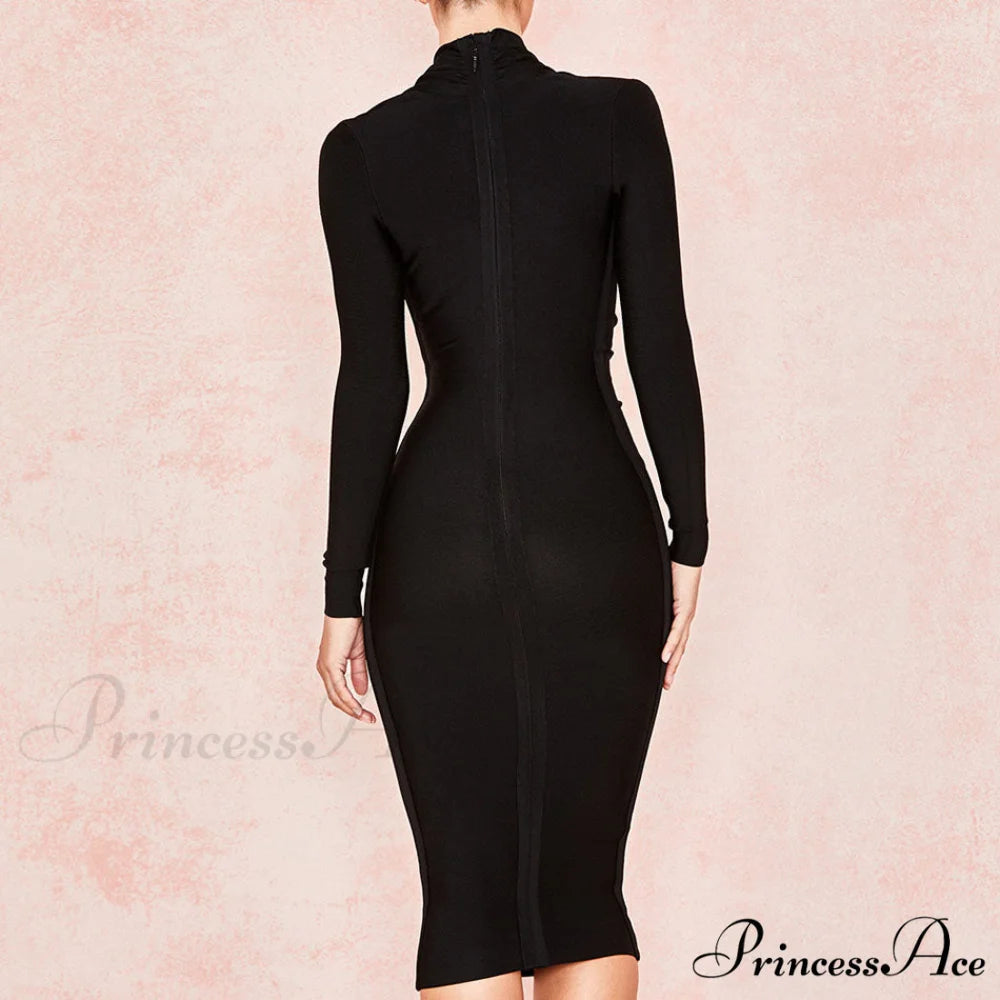 Women’s Full Gown Celebrity Club Gown - V Bodycon Warm-Season Vestidos Deep Bandage Evening Neck with for Sleeves Party